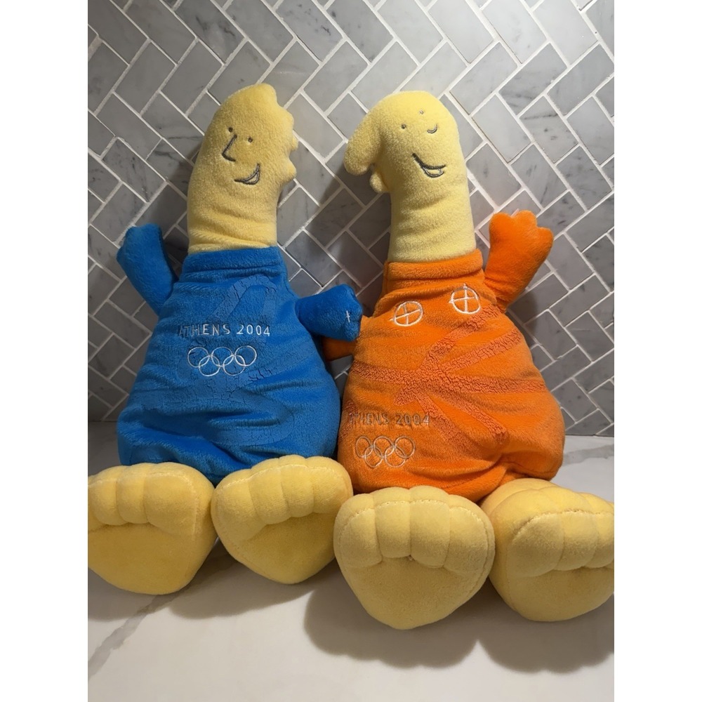 Athens 2004 Olympic Mascot Athena & Phevos Plush Doll Figure Greece Olympic 15"